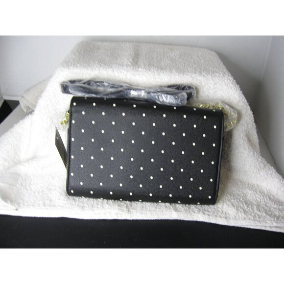 Crown & Ivy Black/White Polka Dot Crossbody Bag With Gold Chain Strap - Picture 2 of 2